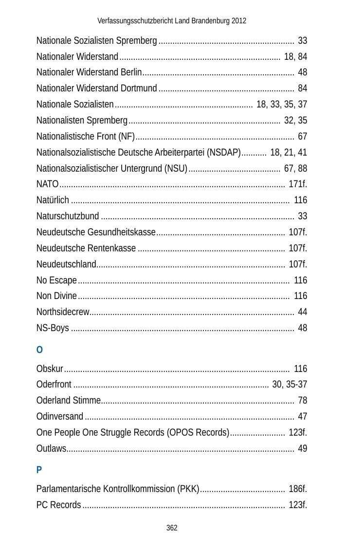 Seite 362 des Verfassungsschutzbericht 2012 Brandenburg