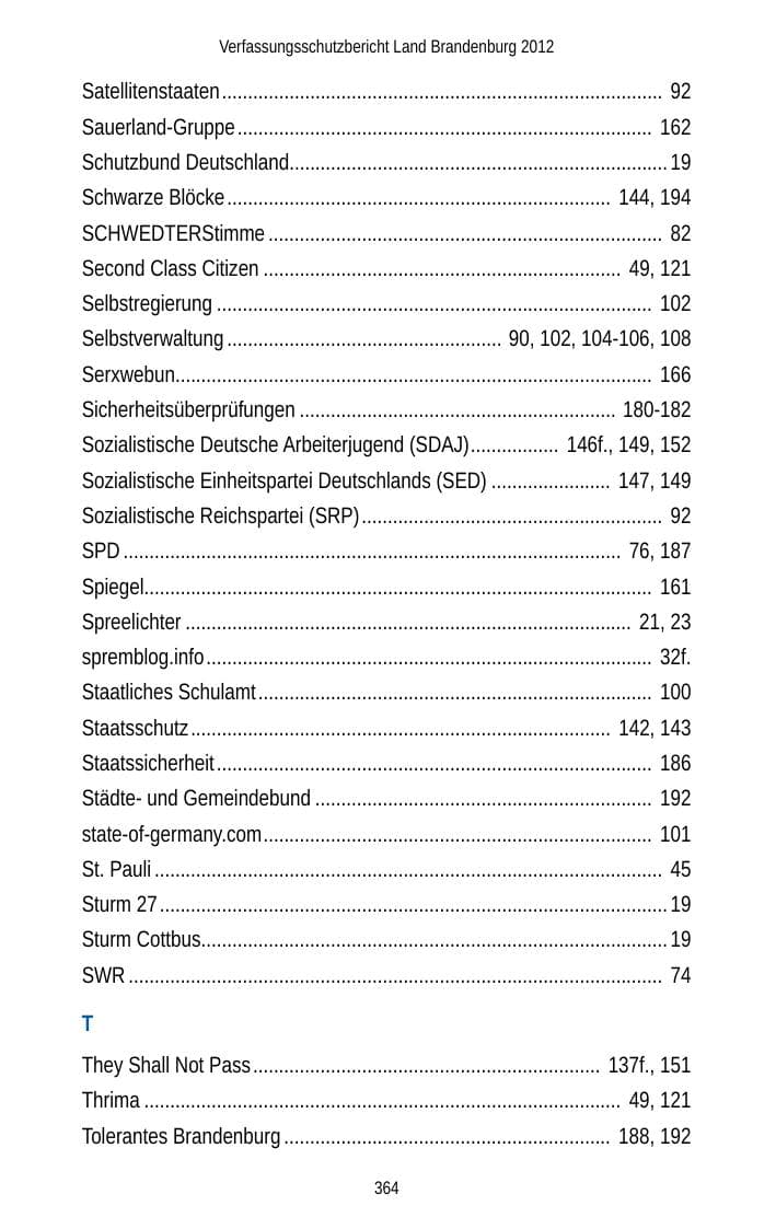 Seite 364 des Verfassungsschutzbericht 2012 Brandenburg