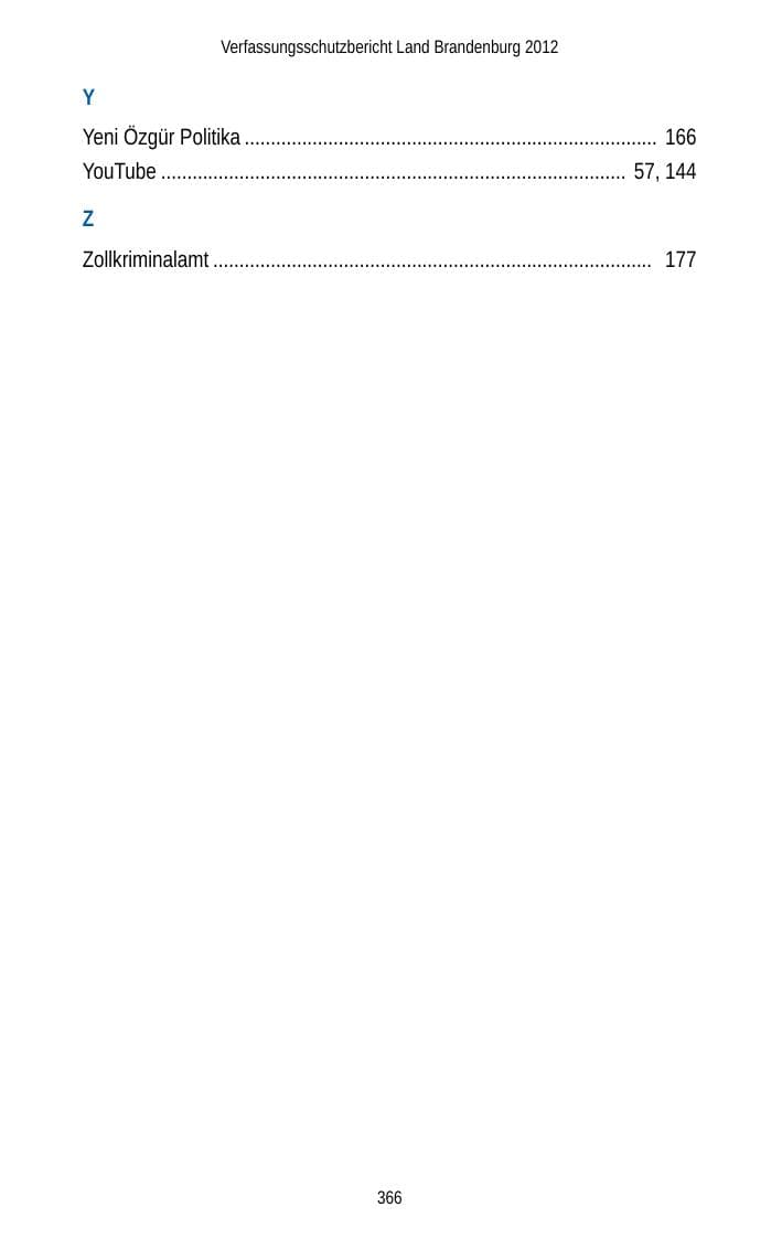 Seite 366 des Verfassungsschutzbericht 2012 Brandenburg
