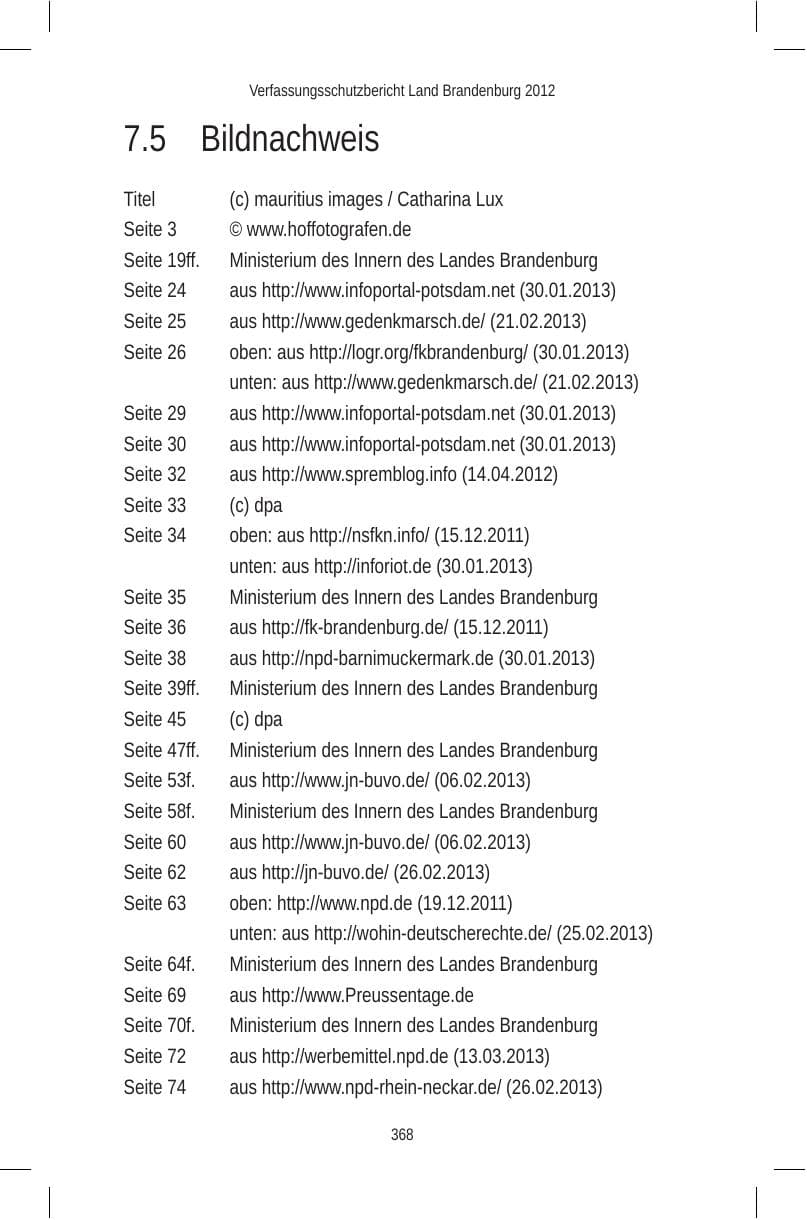 Seite 368 des Verfassungsschutzbericht 2012 Brandenburg