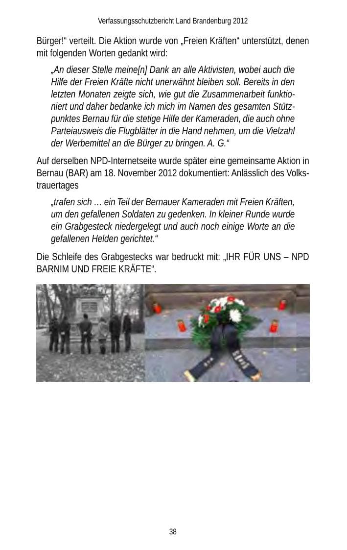 Seite 38 des Verfassungsschutzbericht 2012 Brandenburg