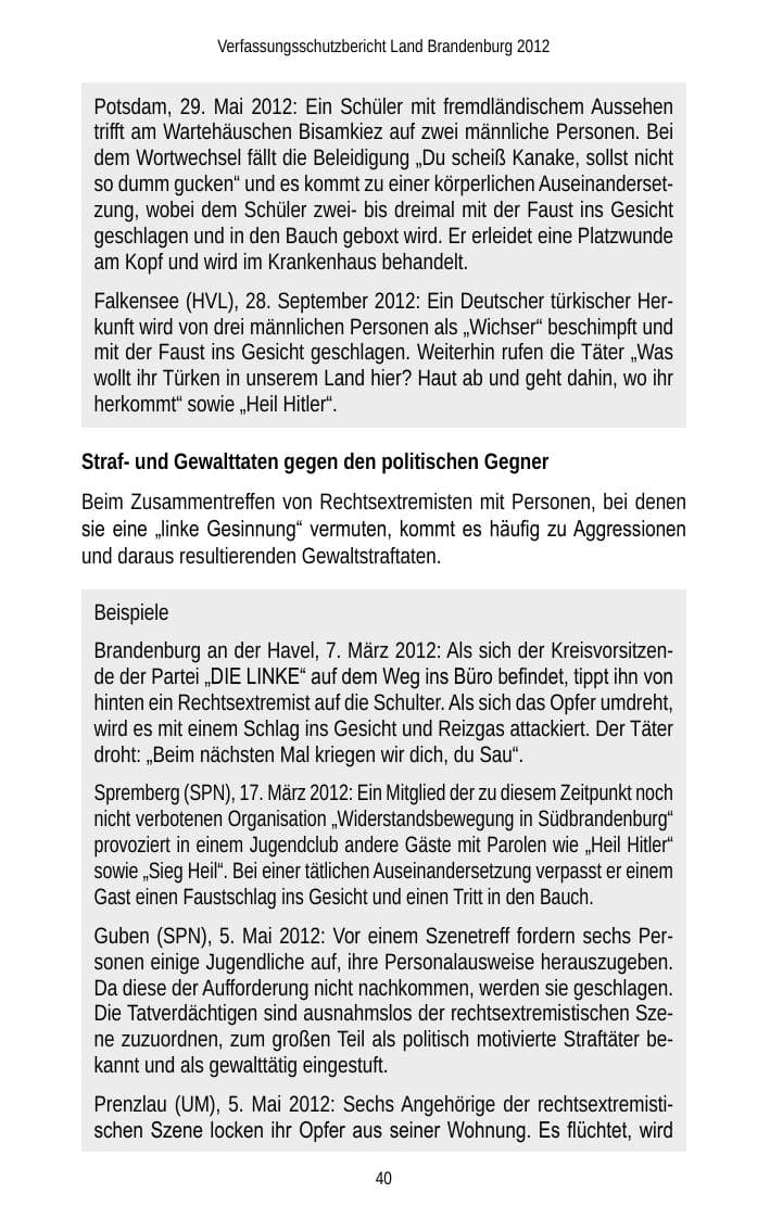 Seite 40 des Verfassungsschutzbericht 2012 Brandenburg