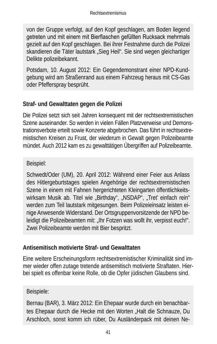 Seite 41 des Verfassungsschutzbericht 2012 Brandenburg