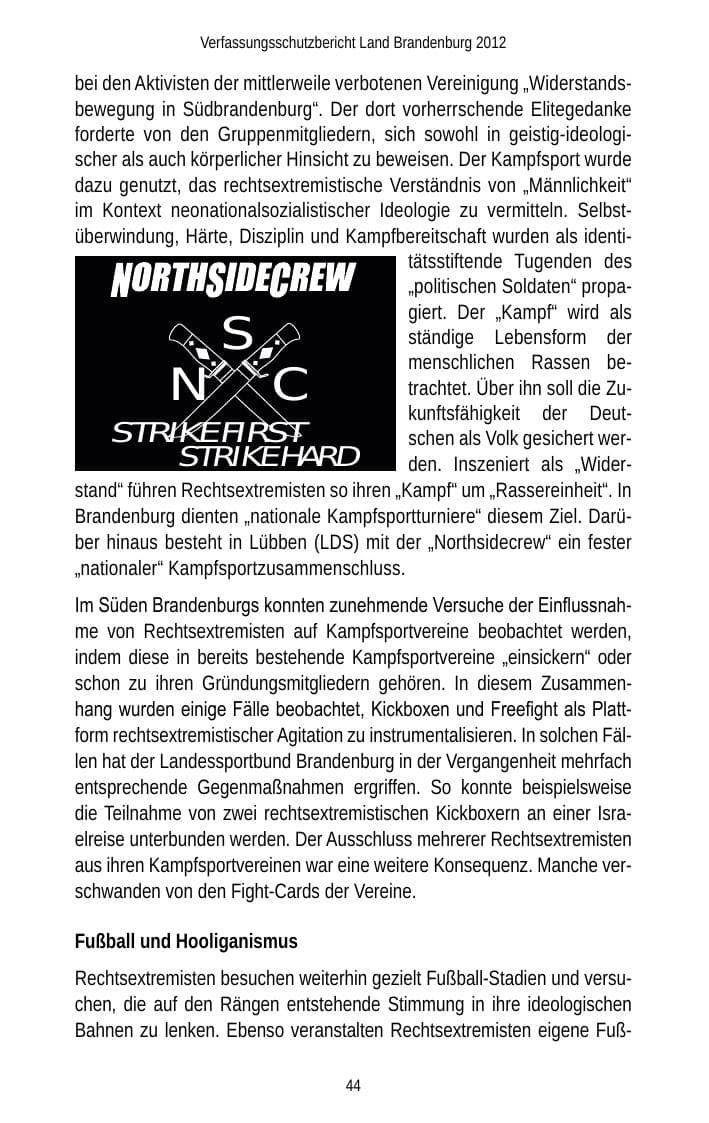 Seite 44 des Verfassungsschutzbericht 2012 Brandenburg