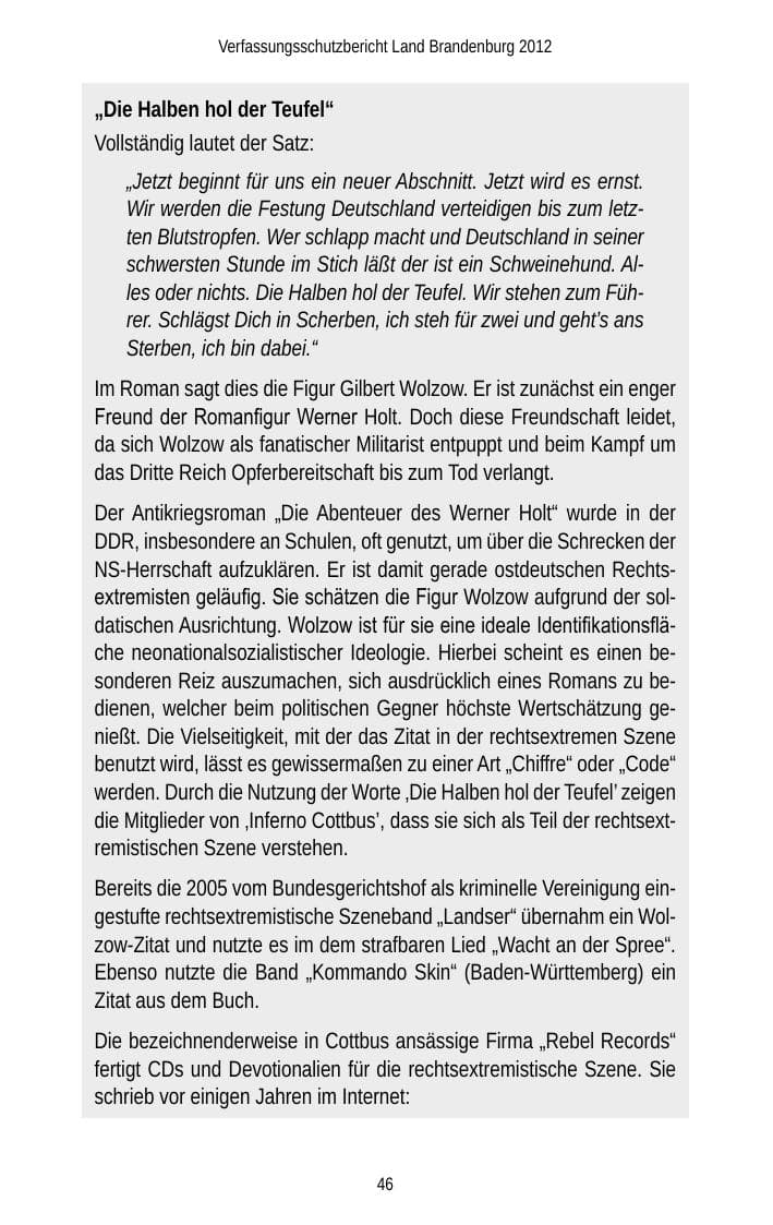 Seite 46 des Verfassungsschutzbericht 2012 Brandenburg