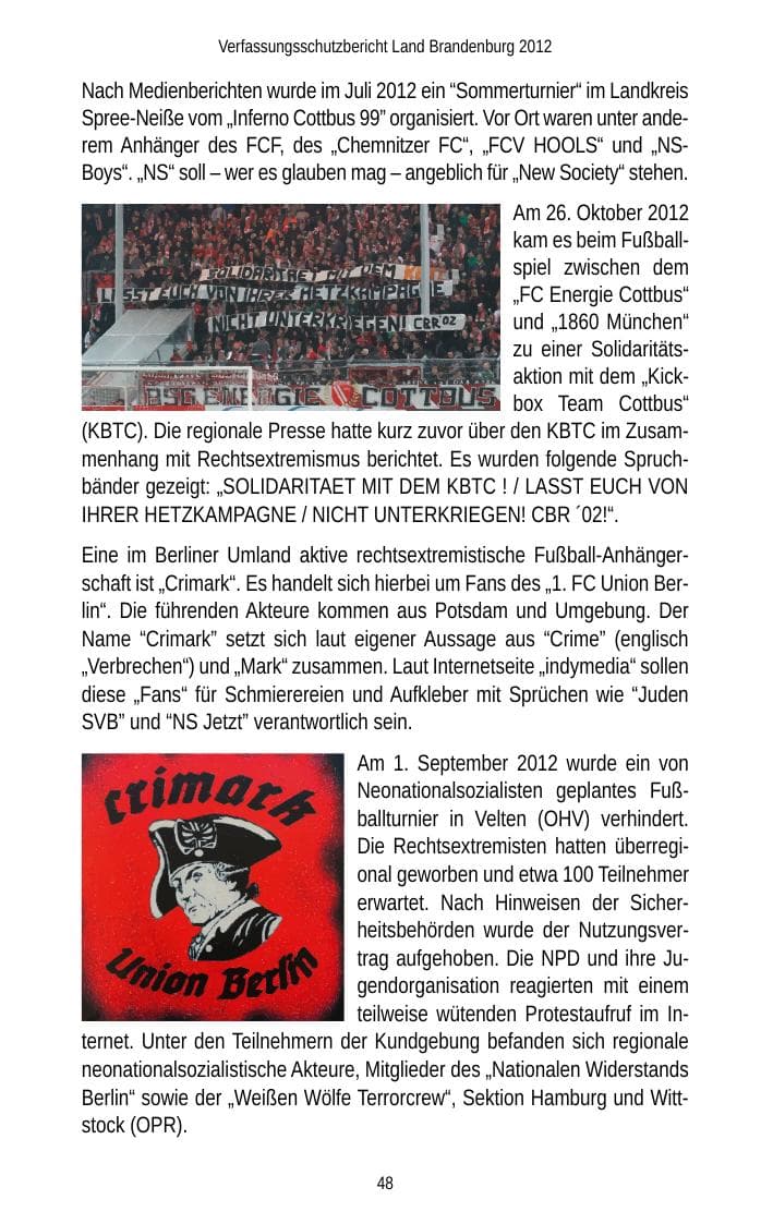 Seite 48 des Verfassungsschutzbericht 2012 Brandenburg
