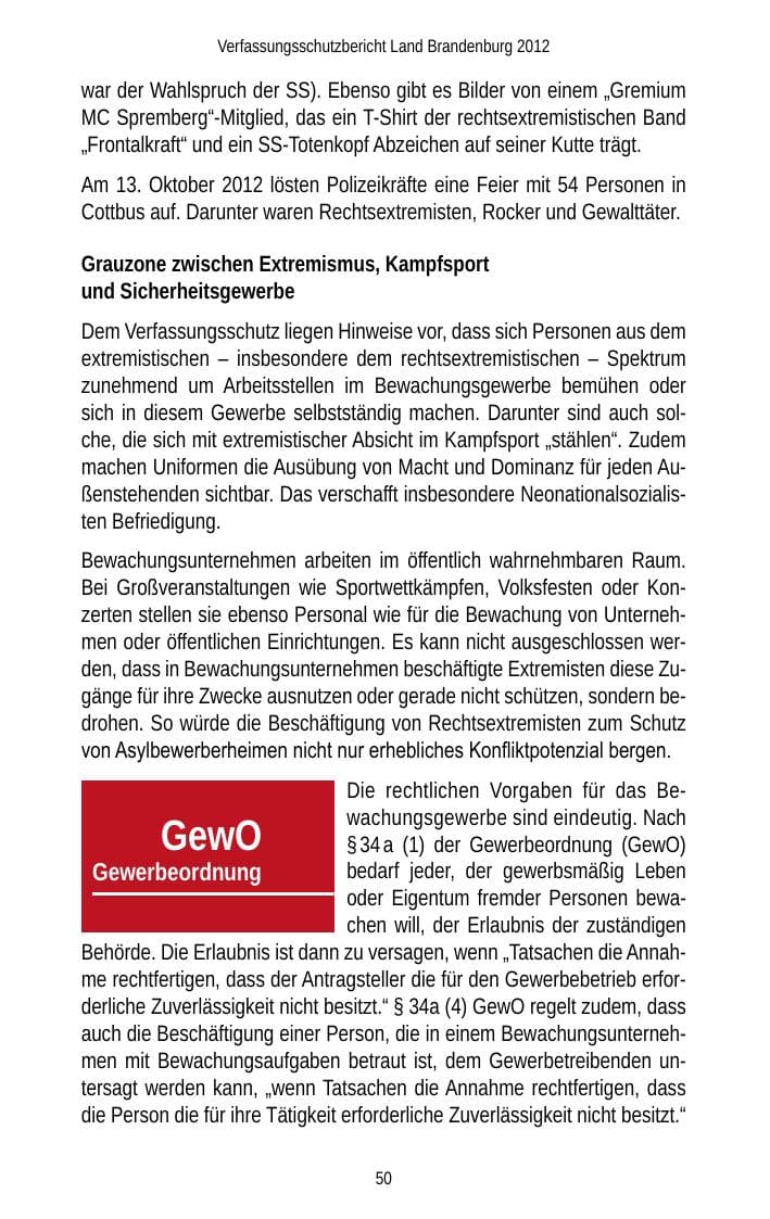 Seite 50 des Verfassungsschutzbericht 2012 Brandenburg