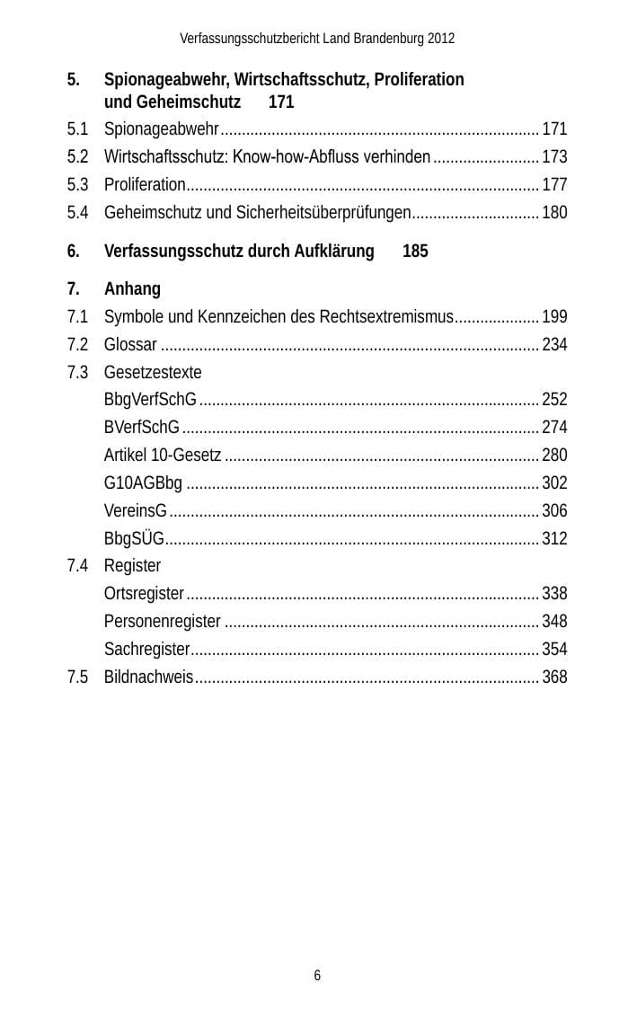Seite 6 des Verfassungsschutzbericht 2012 Brandenburg