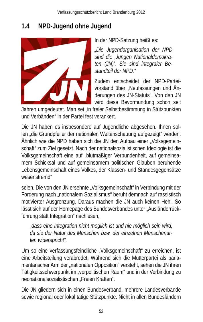 Seite 52 des Verfassungsschutzbericht 2012 Brandenburg