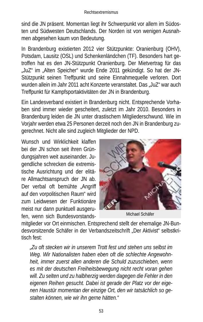Seite 53 des Verfassungsschutzbericht 2012 Brandenburg