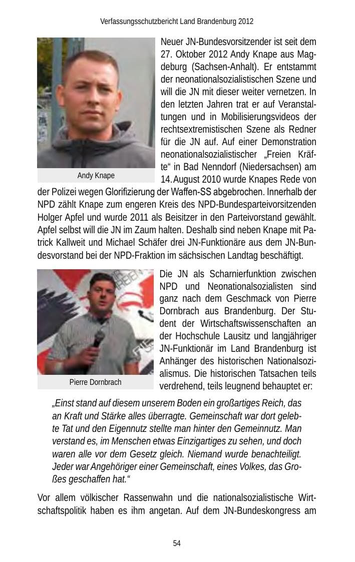 Seite 54 des Verfassungsschutzbericht 2012 Brandenburg