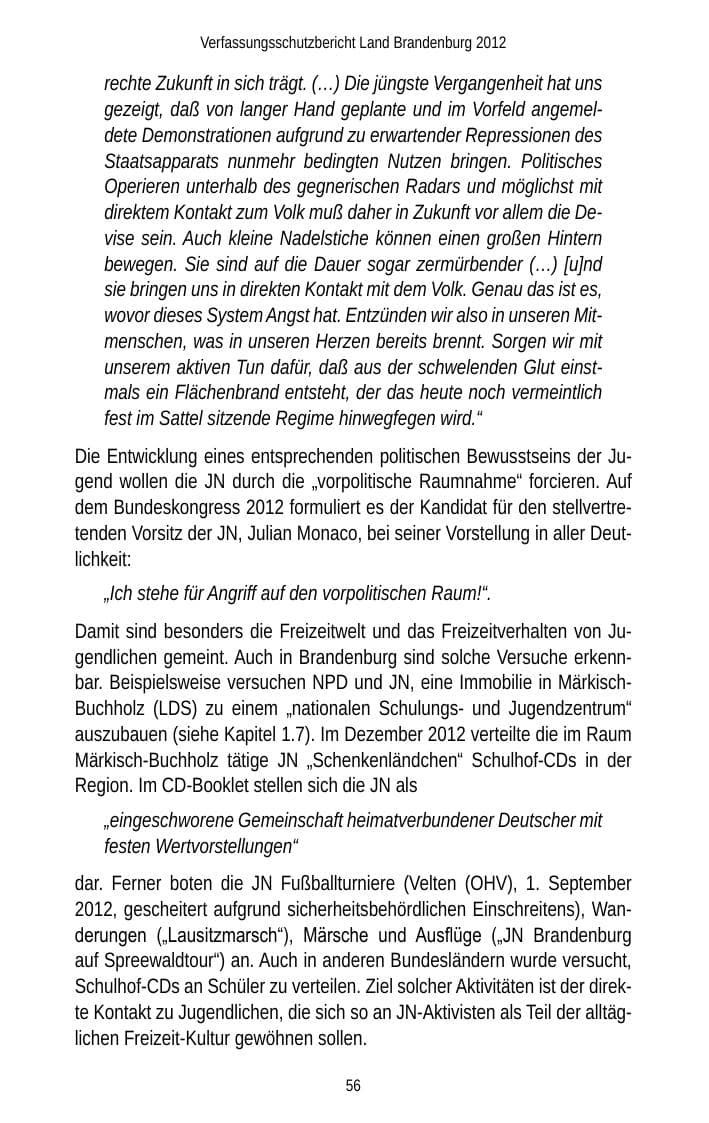 Seite 56 des Verfassungsschutzbericht 2012 Brandenburg
