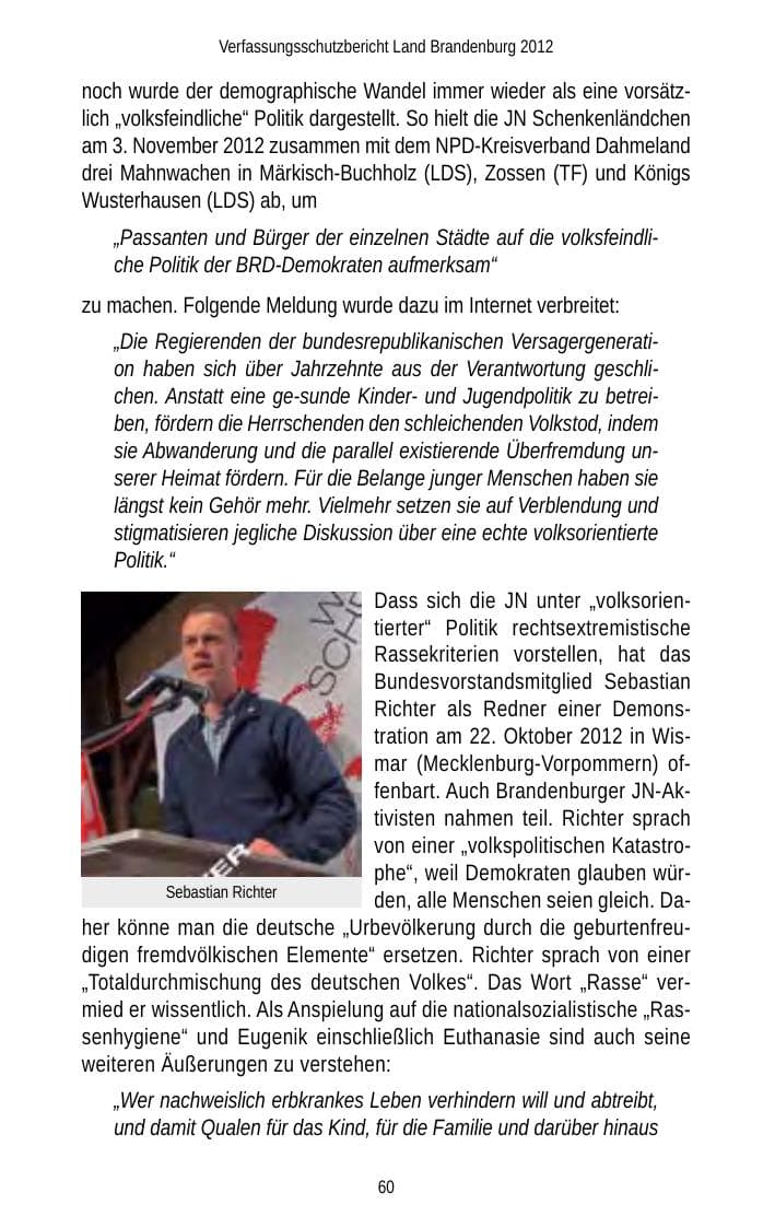 Seite 60 des Verfassungsschutzbericht 2012 Brandenburg