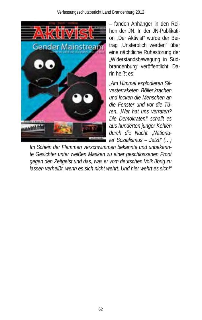 Seite 62 des Verfassungsschutzbericht 2012 Brandenburg