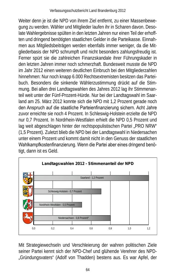 Seite 64 des Verfassungsschutzbericht 2012 Brandenburg