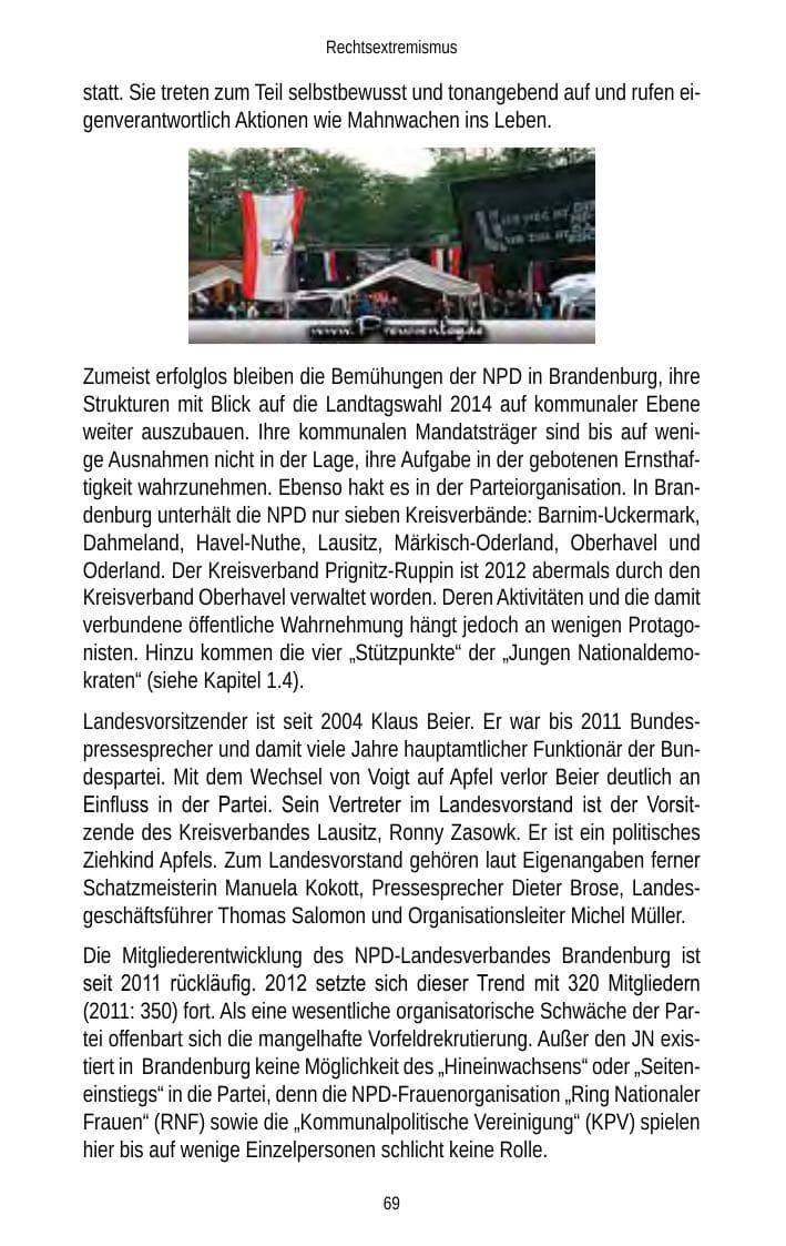 Seite 69 des Verfassungsschutzbericht 2012 Brandenburg