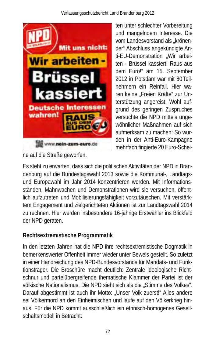 Seite 72 des Verfassungsschutzbericht 2012 Brandenburg
