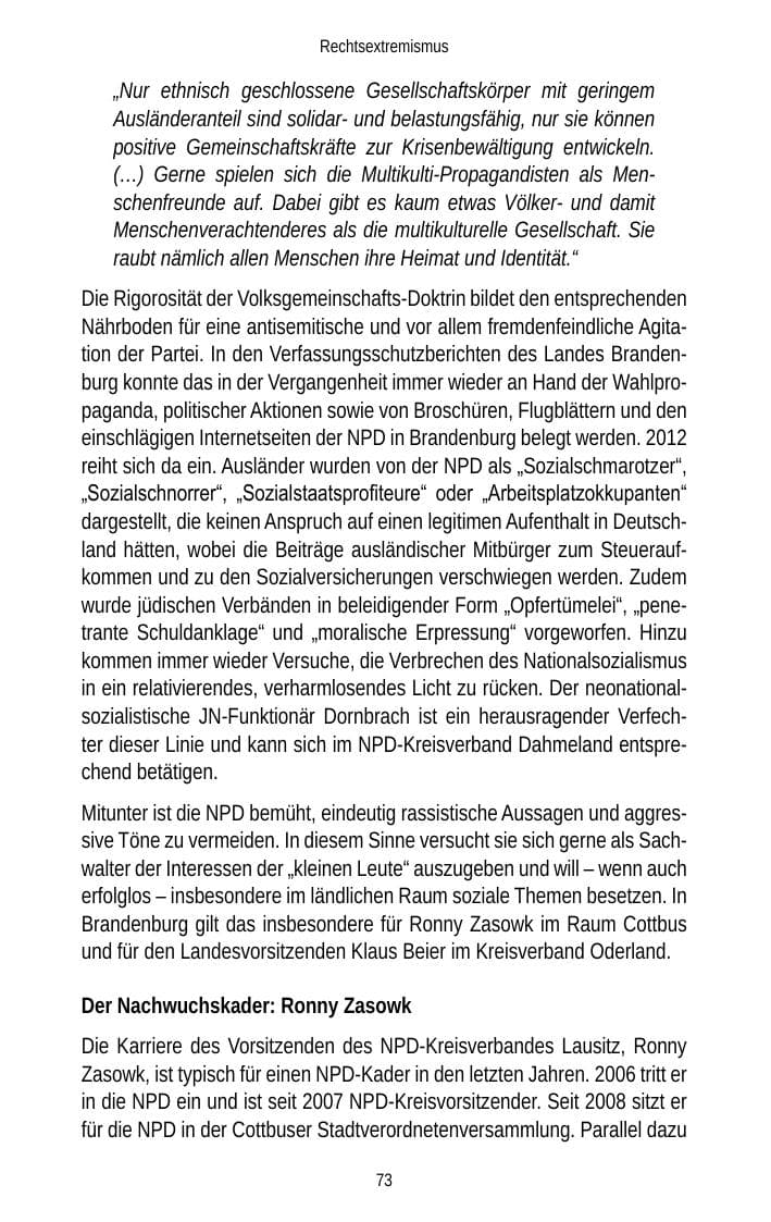 Seite 73 des Verfassungsschutzbericht 2012 Brandenburg