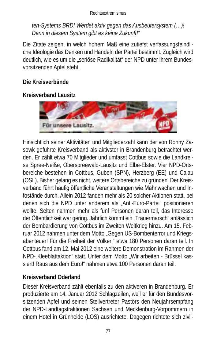 Seite 77 des Verfassungsschutzbericht 2012 Brandenburg