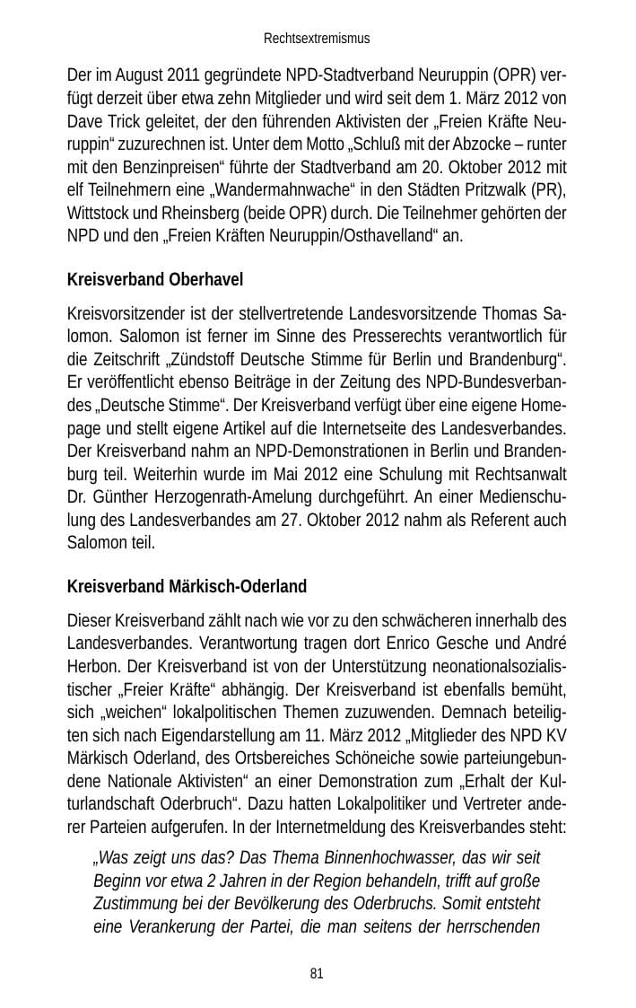 Seite 81 des Verfassungsschutzbericht 2012 Brandenburg