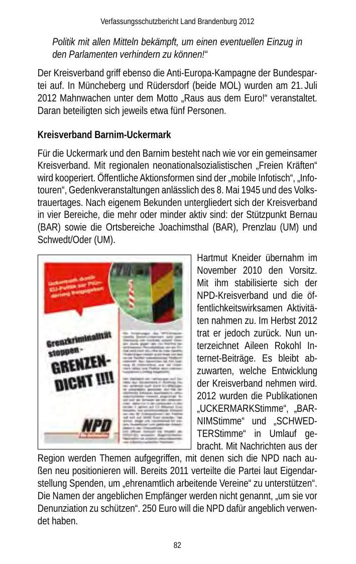 Seite 82 des Verfassungsschutzbericht 2012 Brandenburg