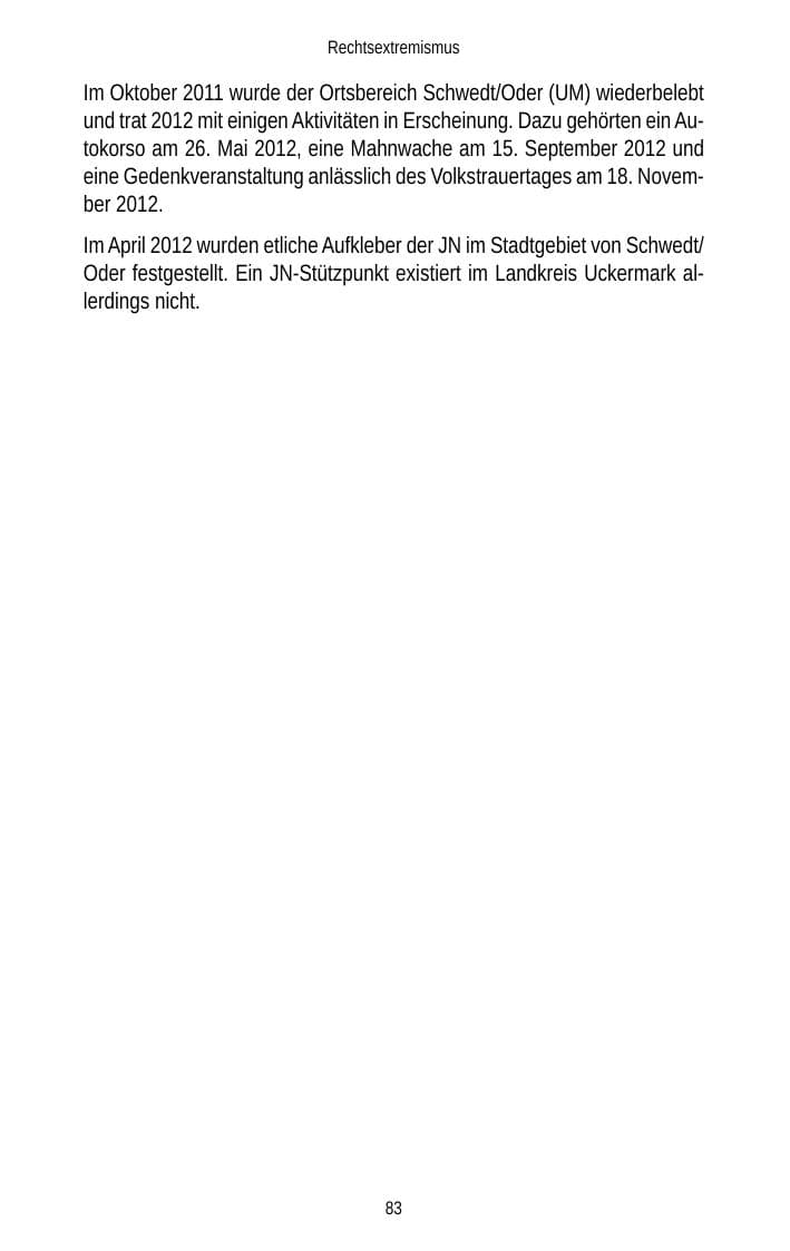 Seite 83 des Verfassungsschutzbericht 2012 Brandenburg