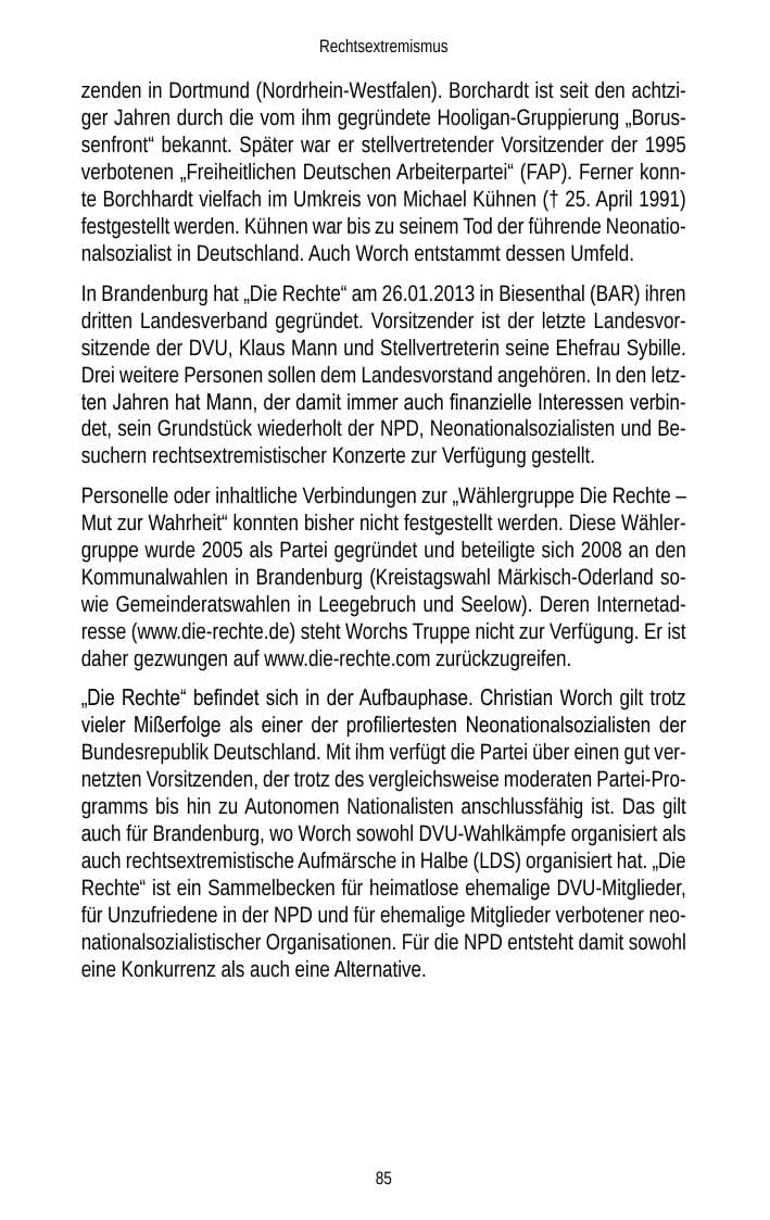 Seite 85 des Verfassungsschutzbericht 2012 Brandenburg