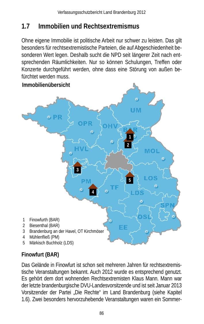 Seite 86 des Verfassungsschutzbericht 2012 Brandenburg