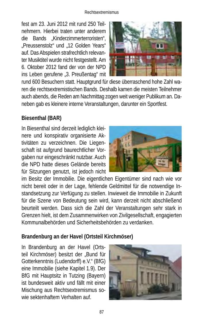Seite 87 des Verfassungsschutzbericht 2012 Brandenburg
