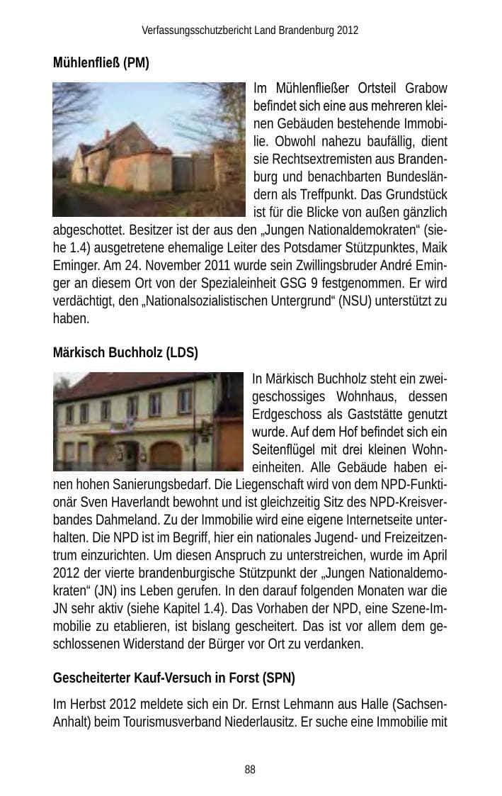 Seite 88 des Verfassungsschutzbericht 2012 Brandenburg