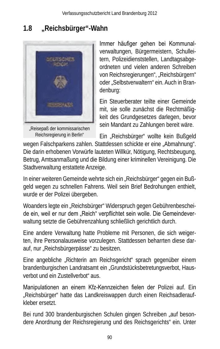 Seite 90 des Verfassungsschutzbericht 2012 Brandenburg