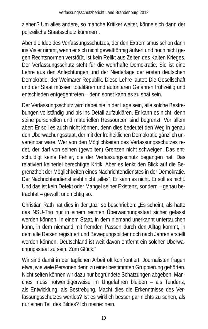 Seite 10 des Verfassungsschutzbericht 2012 Brandenburg