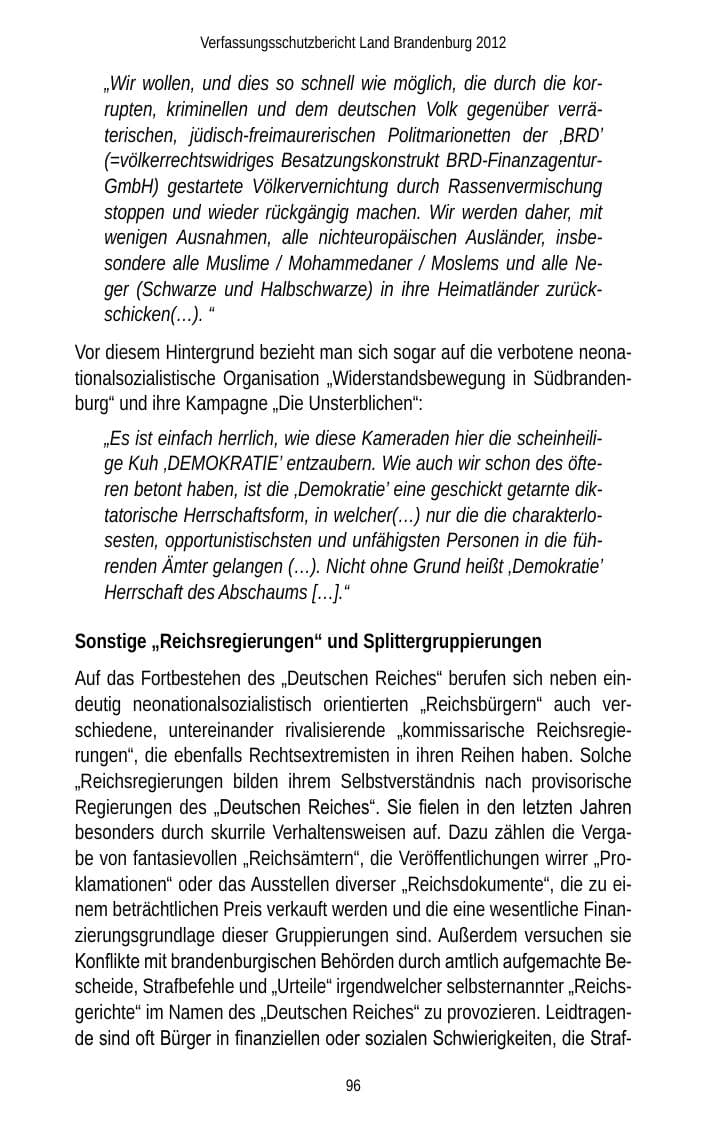 Seite 96 des Verfassungsschutzbericht 2012 Brandenburg