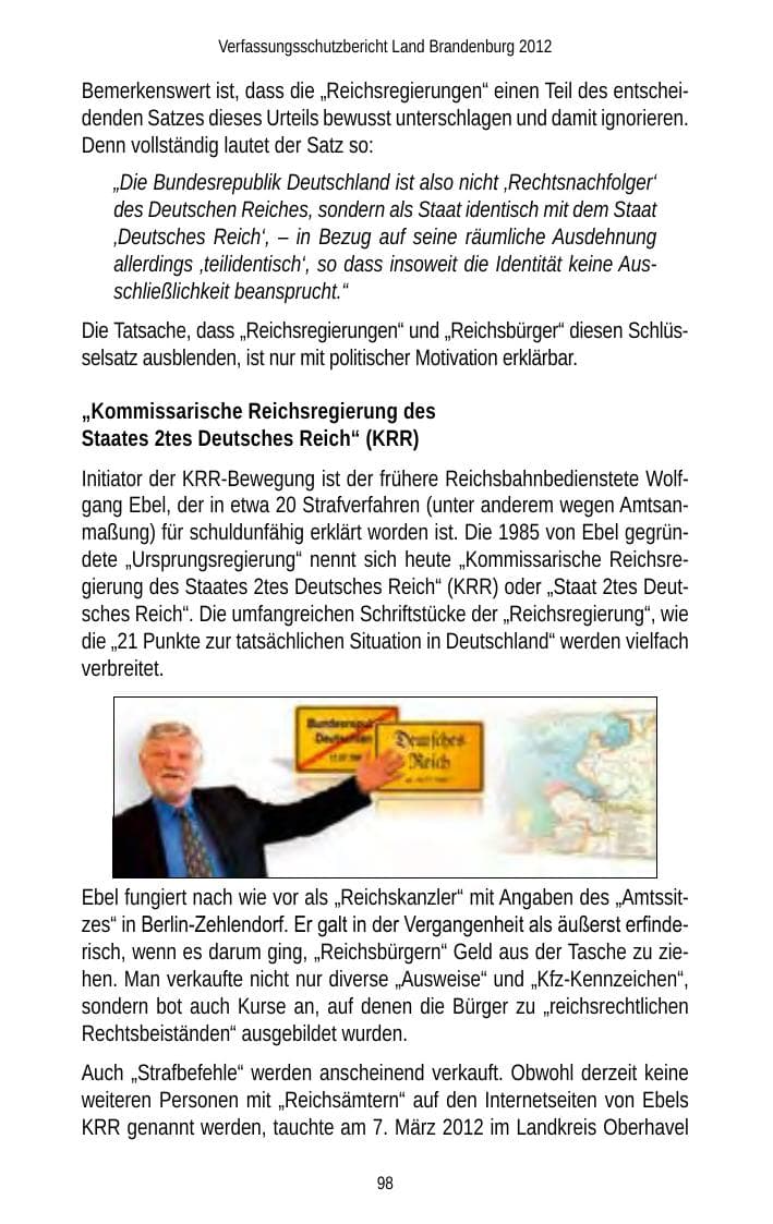 Seite 98 des Verfassungsschutzbericht 2012 Brandenburg