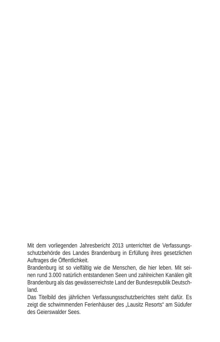 Seite 2 des Verfassungsschutzbericht 2013 Brandenburg