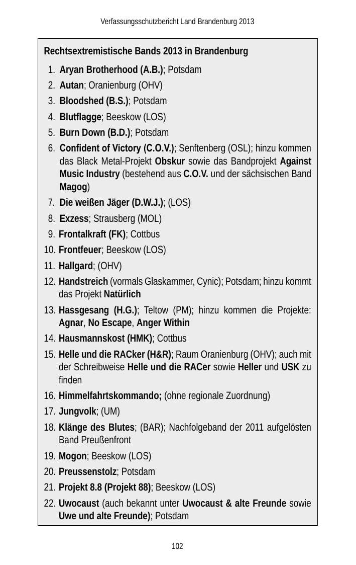Seite 104 des Verfassungsschutzbericht 2013 Brandenburg