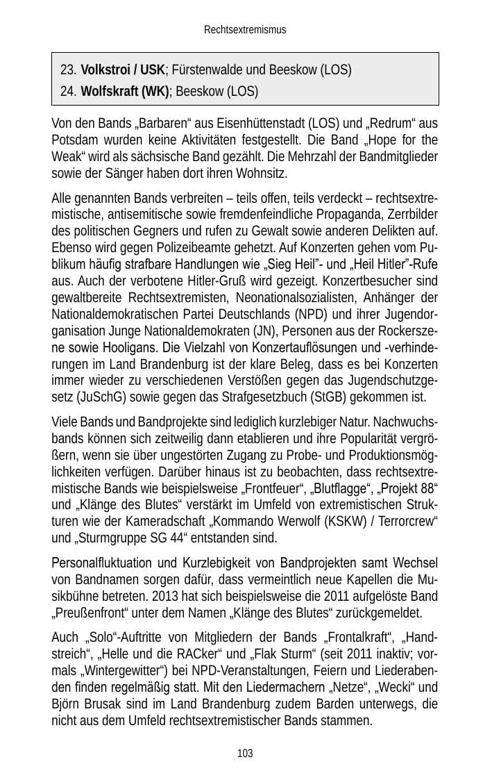 Seite 105 des Verfassungsschutzbericht 2013 Brandenburg