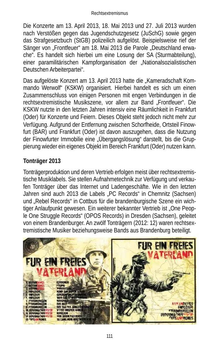 Seite 113 des Verfassungsschutzbericht 2013 Brandenburg