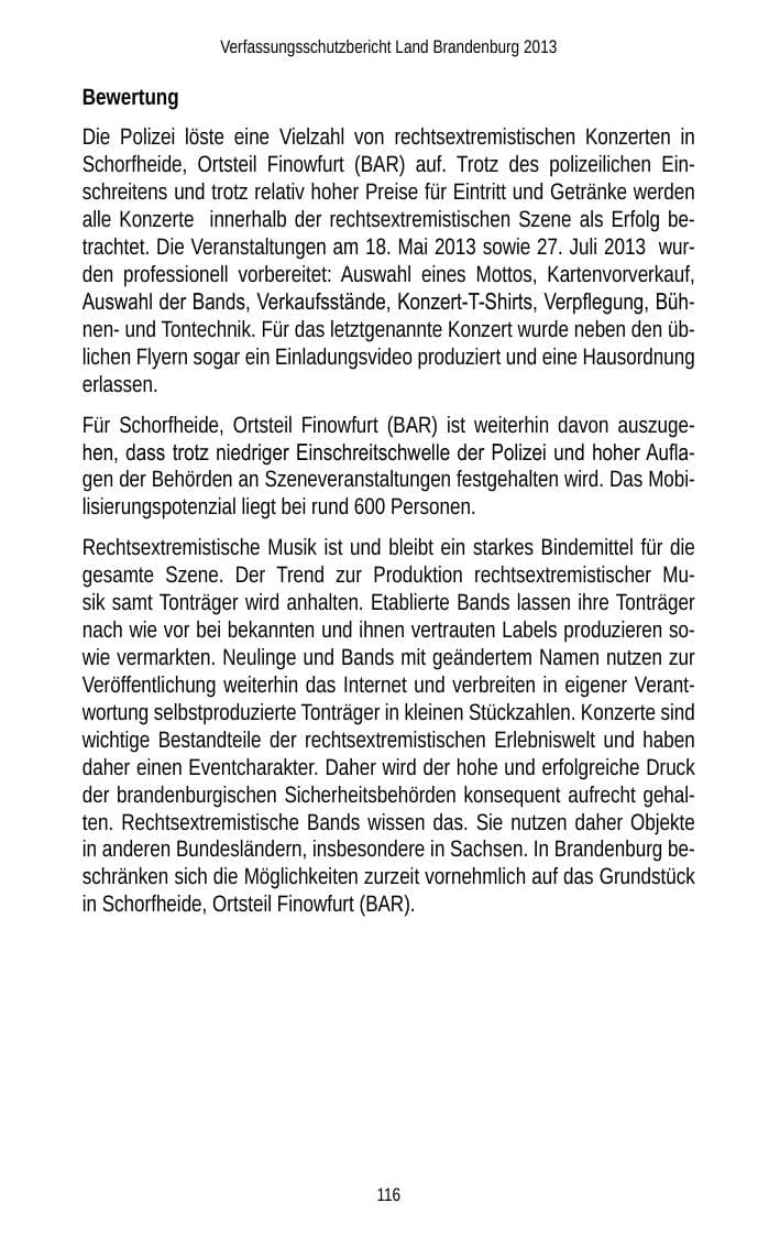 Seite 118 des Verfassungsschutzbericht 2013 Brandenburg