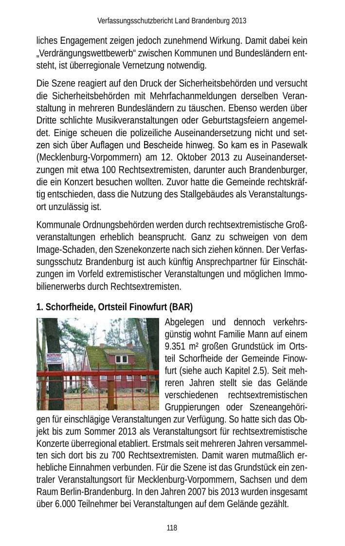 Seite 120 des Verfassungsschutzbericht 2013 Brandenburg