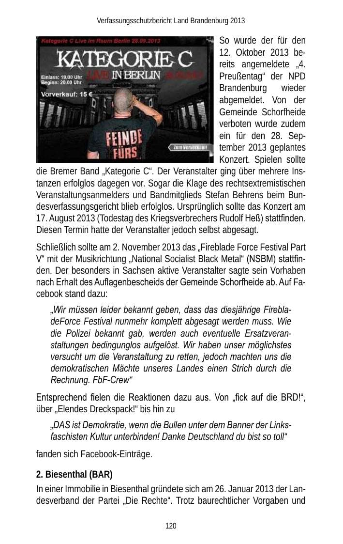 Seite 122 des Verfassungsschutzbericht 2013 Brandenburg