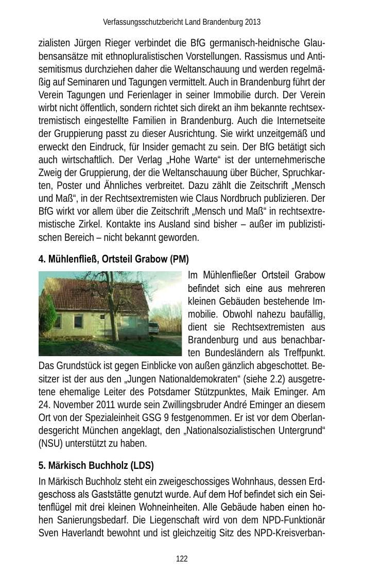 Seite 124 des Verfassungsschutzbericht 2013 Brandenburg
