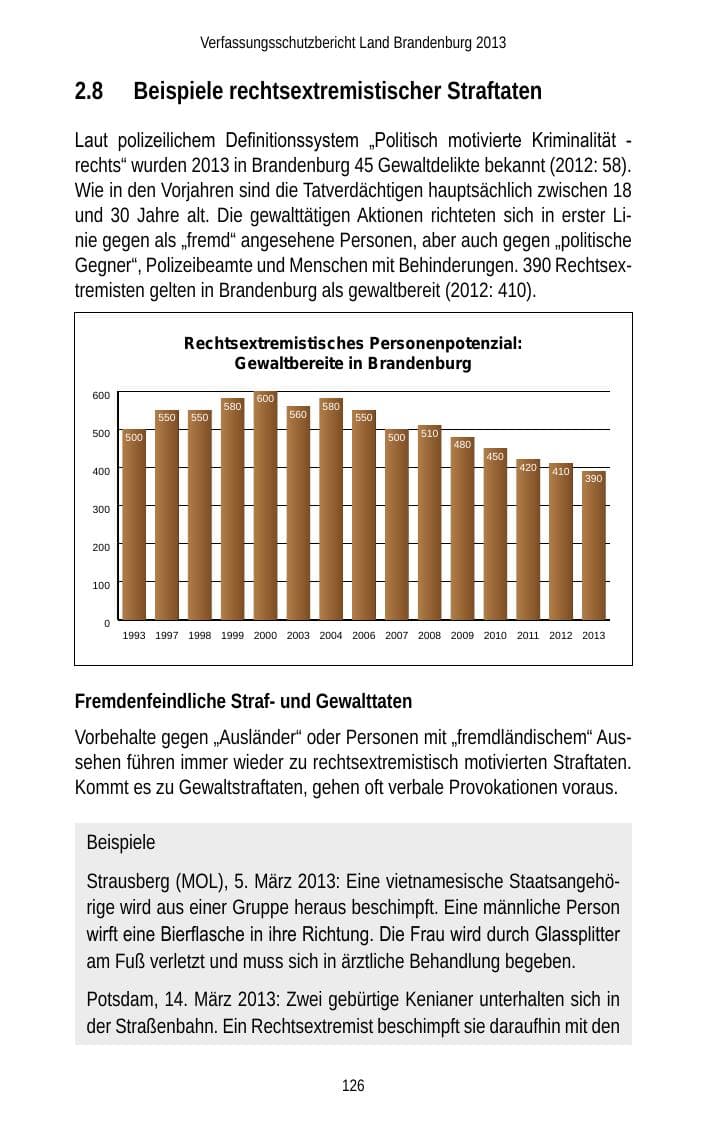 Seite 128 des Verfassungsschutzbericht 2013 Brandenburg