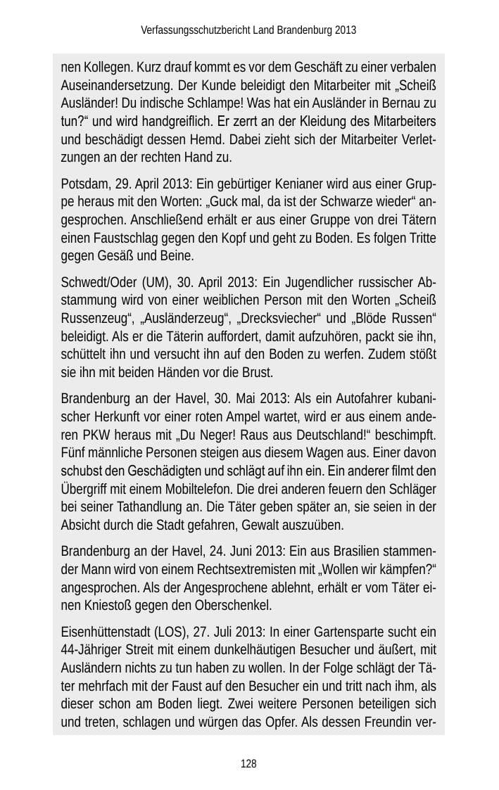 Seite 130 des Verfassungsschutzbericht 2013 Brandenburg