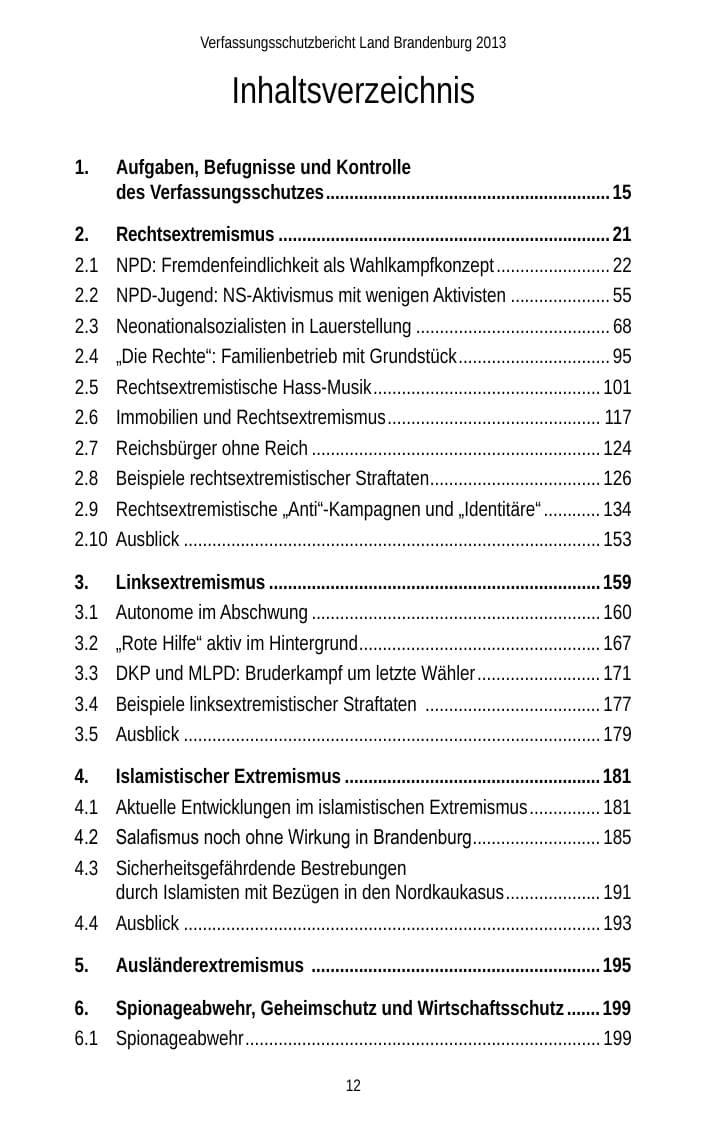 Seite 14 des Verfassungsschutzbericht 2013 Brandenburg