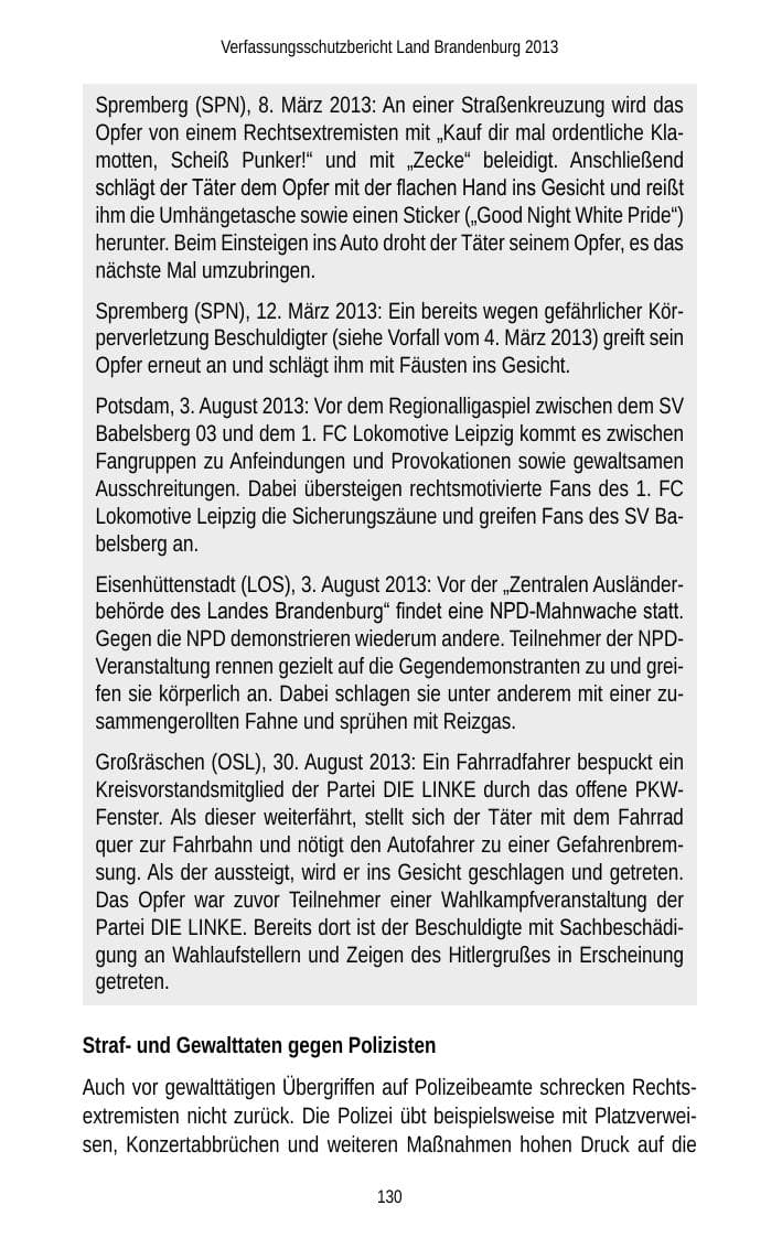 Seite 132 des Verfassungsschutzbericht 2013 Brandenburg