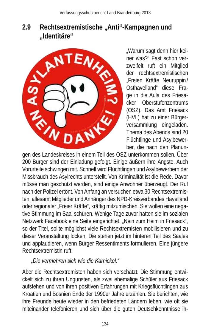 Seite 136 des Verfassungsschutzbericht 2013 Brandenburg
