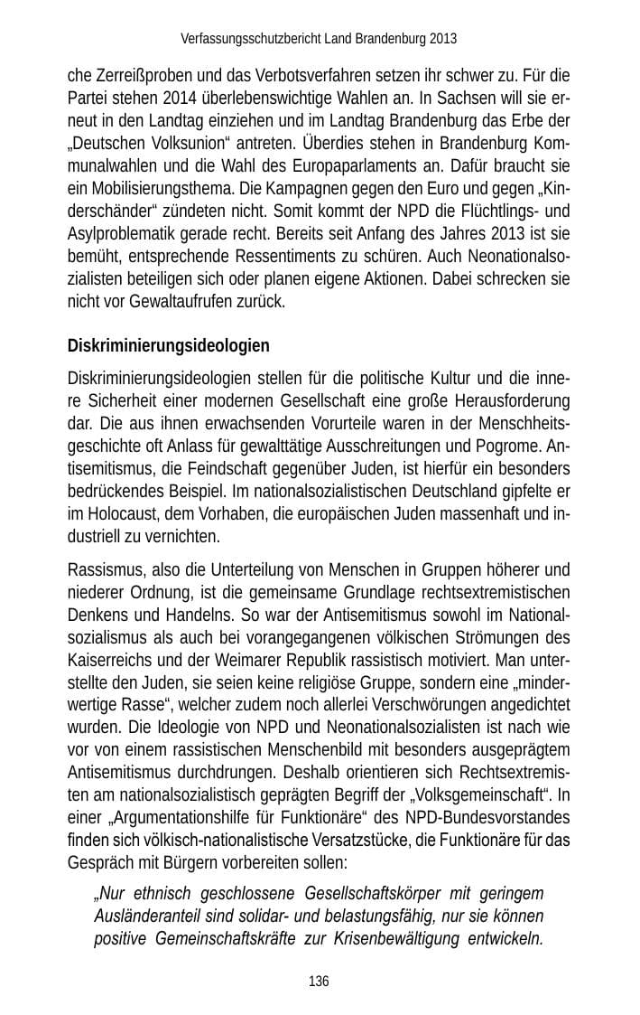 Seite 138 des Verfassungsschutzbericht 2013 Brandenburg