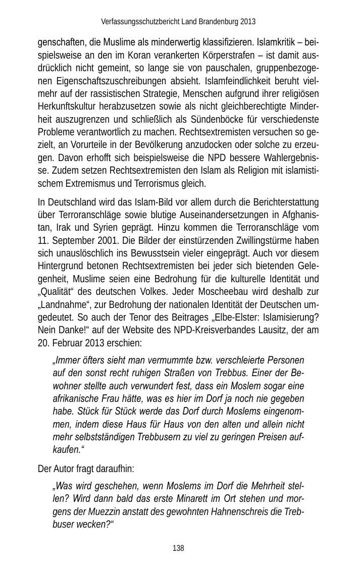 Seite 140 des Verfassungsschutzbericht 2013 Brandenburg
