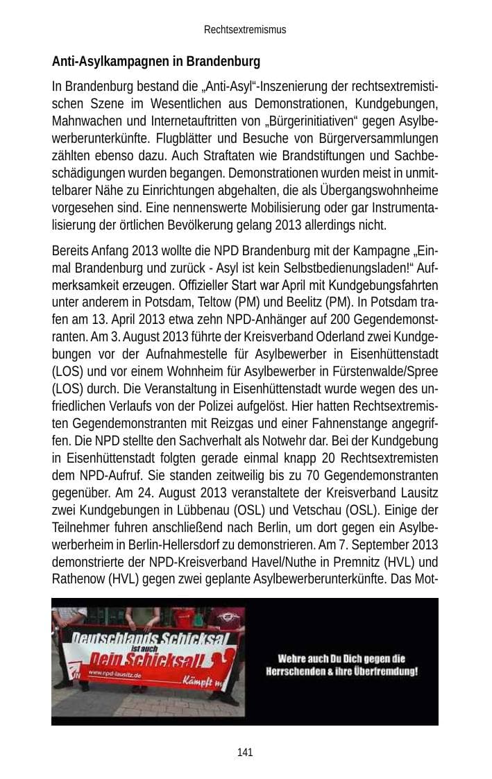 Seite 143 des Verfassungsschutzbericht 2013 Brandenburg